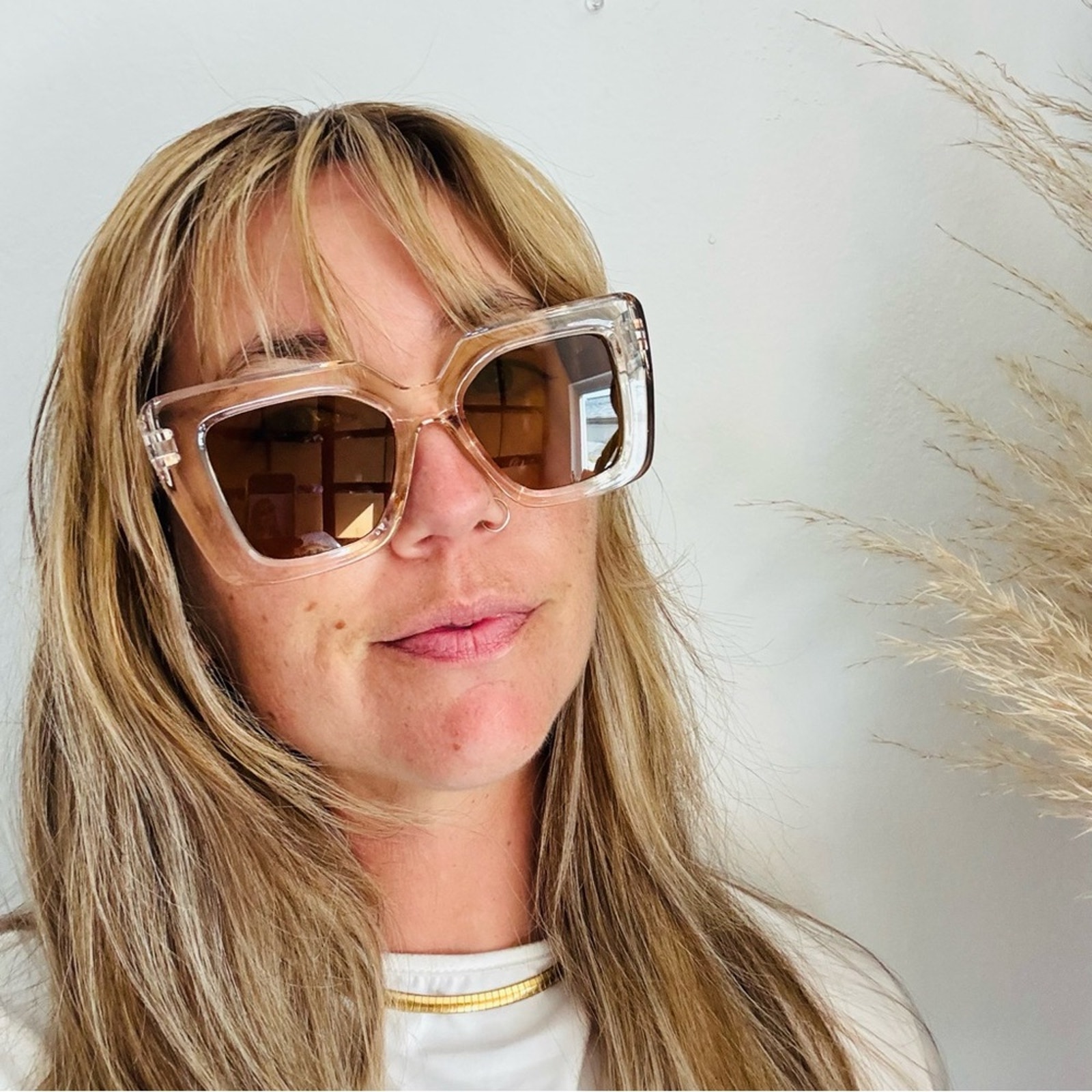New Nordstrom Clear Brown $78 Chunky Oversized Plastic Sunglasses Sunnies Y2k — image 6 of 8